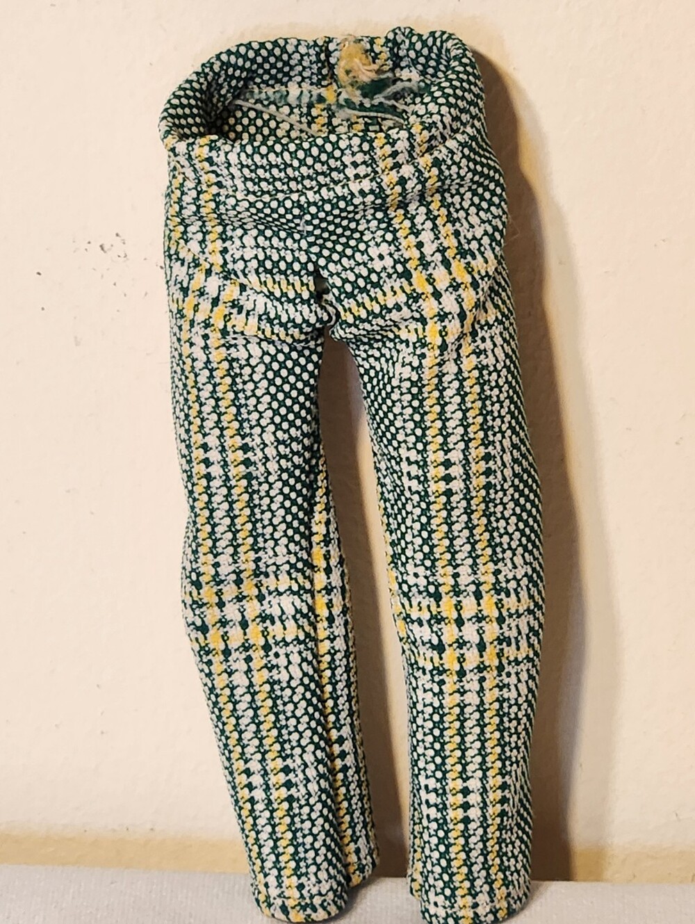 Vintage Barbie Male Ken (Clone?) Doll Dress Pants On Green Yellow Plaid Retro